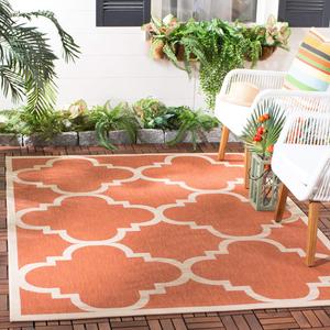 Ковер SAFAVIEH, 122 x 122 см, Washable Outdoor Courtyard Collection — Terracotta, не линяет, легко чистить, идеально для патио, заднего двора, прихожей (CY6243-241)
