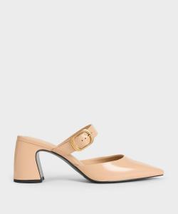 Мюли с острым носком и массивным каблуком Charles & Keith, цвет Nude