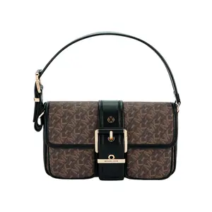 MICHAEL KORS Искусственная кожа с натуральной кожаная сумка через плечо женская темно-коричневая и черная