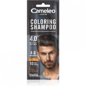 Мужской красящий шампунь для каштановых волос, бороды, усов. Видимый цвет за 10 минут. Освежает. Держится от 4 до 6 моек. Легкое и быстрое нанесение. Экстракт грецкого ореха 15 мл Cameleo