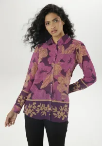 Блузка-рубашка Aniston SELECTED с принтованной каймой; прозрачный - НОВАЯ КОЛЛЕКЦИЯ, цвет Lila-Beere-Braun