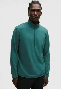 Мягкая трикотажная футболка с застежкой-молнией до середины груди и длинными рукавами. Lululemon, Heathered Deep Marina Heathered Harbor Green