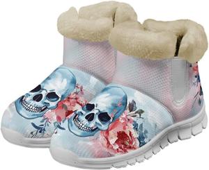 Женские зимние ботинки с противоскользящей подошвой, утепленные флисом, для улицы и дома Glomenade, Tie-Dye Floral Skull