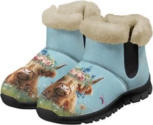 Женские зимние сапоги с меховой подкладкой Теплые классические зимние ботильоны Легкие, с противоскользящей подошвой, на мягкой подошве с эффектом памяти Tomeusey, Highland Cattle