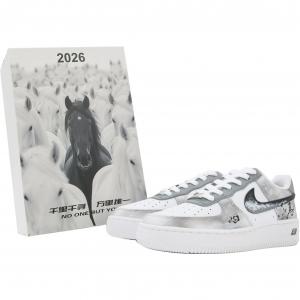 Nike Air Force 1 Leather Slip Resistant Abrasion Resistant Cushioning Low top Kids' Skateboarding Shoes White Gray