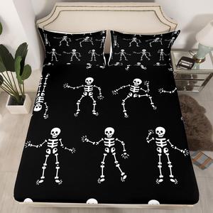 Erosebridal Комплект постельного белья Black Gothic с черепами и скелетами в черно-белой расцветке для Хэллоуина, Multi 08