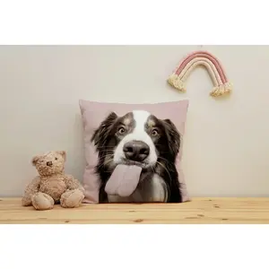 Подушка для декора queence Собачий язык с чехлом, принт HD премиум, без запаха, 40x40 см Queence, Rosa + bedruckt