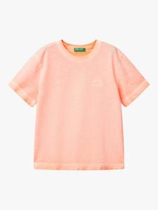 Детская хлопковая футболка с эффектом потертости Benetton, Fluo Orange