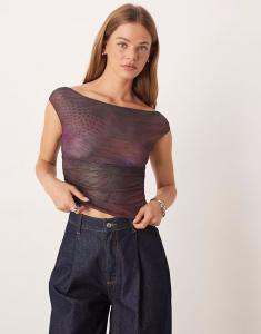 Хлопок:В сборку, топ с открытыми плечами из сетки, разноцветный Cotton On, мультиколор