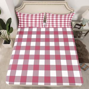 Erosebridal Комплект постельного белья Antique Pink Checkered Buffalo Plaid Grid с геометрическим принтом, Antique Pink White