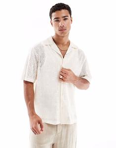 Рубашка свободного кроя River Island цвета экрю, связанная крючком