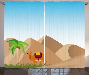 Штора ABAKUHAUS Oasis Rustic, Sand Hills, A Camel and A Tree, присборенная штора для спальни с петлями и крючками, 280 x 225 см, насыщенный небесно-голубой, многоцветный Abakuhaus