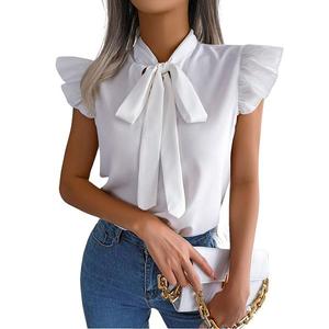 Блузка с воротником-бабочкой и расклешенными рукавами для офиса Clearflower, White