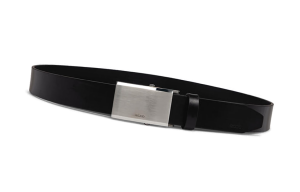 Ecco Мужской кожаный ремень с гладкой пряжкой и гравировкой в виде букв, черный, ширина 3,5 см