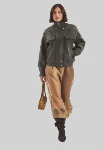 Куртка из искусственной кожи с высоким воротником Na-Kd, Khaki