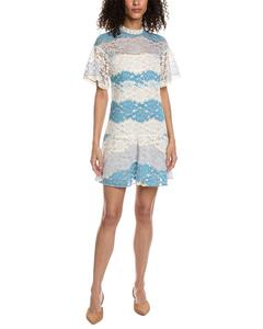 Барберри Мини-платье с цветочным принтом на шелковой подкладке Burberry, синий