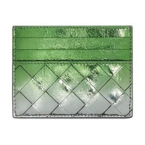 Bottega Veneta Кардхолдер из козьей кожи Интреччато женский серебристый и свежий мятный
