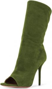 Женские ботильоны FSJ на высоком каблуке с открытым носком, средней длины, из замши, эластичные, повседневные, размеры 4-15 M US, Olive Green