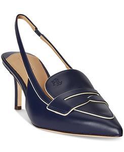 Женские кожаные лоферы Khloe с открытой пяткой Lauren Ralph Lauren, Refined Navy, Soft White