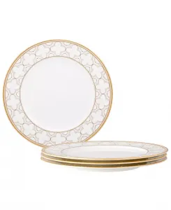 Набор из 4 обеденных тарелок «Трефолио» золотого цвета, сервиз на 4 персоны Noritake, white