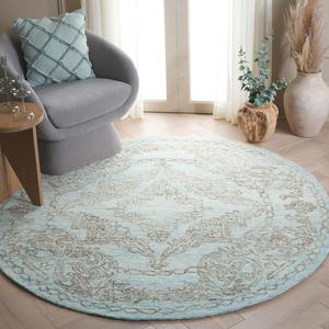 Ковер SAFAVIEH, 183 x 183 см, Metro Collection Round, Light Blue & Green, переходный дизайн, идеален для помещений с высокой проходимостью в гостиной, спальне и столовой (MET575L-6R)