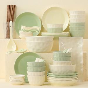 Modengzhufu Набор посуды на 10 персон, столовые приборы для новоселья 2025, французский кремовый стиль, миски и палочки, полный комплект тарелок и мисок, упаковка в подарочной коробке Gift box