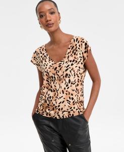 Женский свитер с короткими рукавами, размеры P/XS-XXL INC International Concepts, Caliste Animal