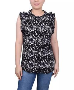 Миниатюрный креповый топ без рукавов с шифоновыми оборками NY Collection, мультиколор