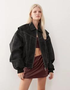 Куртка-бомбер Lioness Vista из искусственной кожи с контрастной строчкой, черного цвета