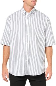 BOSS Мужская рубашка с коротким рукавом, свободного кроя, хлопковая, на пуговицах, White Stripe
