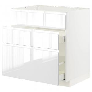 Базовая кабина с мойкой+3 фасада/2 ящика METOD/MAXIMERA IKEA, 80x60x80 см, цвет white/voxtorp high-gloss/white