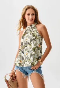 Блузка с цветочным принтом и завязками на шее Cupshe, Beige Green Floral