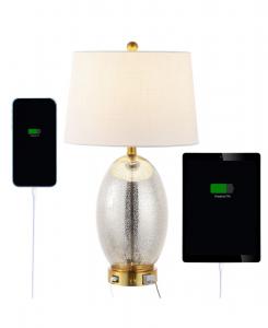 Настольная светодиодная лампа Reese 26,5 дюймов, в современном стиле, с одним разъемом, корпусом из железа и стекла, с USB-портом для зарядки, цвет серебристый/латунный с золотистым оттенком Jonathan Y, серебро