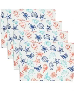 Салфетки под тарелку из хлопка с ракушками «Океанский бриз», 14 x 20 дюймов Saro Lifestyle, multi