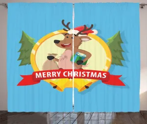 Рождественская штора в деревенском стиле от ABAKUHAUS, персонаж Сен-Рен, универсальные ленточные шторы для гостиной с петлями и крючками, 280 x 225 см, небесно-голубой с разноцветным узором Abakuhaus