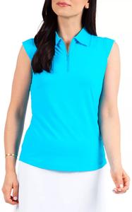 Ibkul Женская футболка-поло для гольфа без рукавов с молнией 1/4, бирюзовый