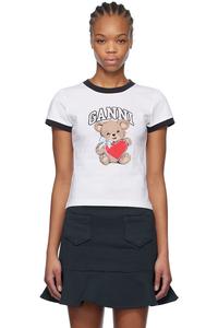Базовый джерси футболка с медведем Ganni, белый
