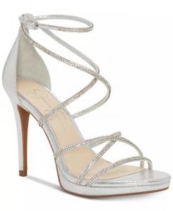 Женские босоножки Jaeya Strappy Rhinestone High Heel на каблуке Jessica Simpson, серебряный