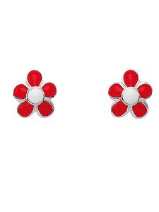 Adeliás Серьги-гвоздики из серебра 925 пробы в виде цветка - красные в серебряной оправе