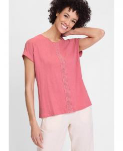 Футболка из хлопка и льна с вышитой отделкой Olsen, Desert rose