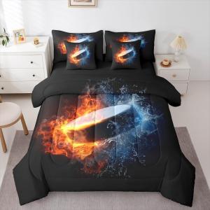 Erosebridal Комплект постельного белья Ice Hockey Queen с красными и синими принтами хоккейной тематики для детской комнаты, Red Blue Black