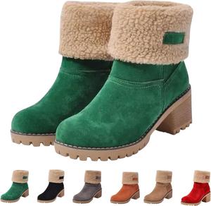 Зимние женские ботинки для снега с утеплителем - комфортные укороченные шерстяные ботильоны с мехом, теплые слипоны для снега, уютная повседневная зимняя обувь с флисовой подкладкой Generic, Green