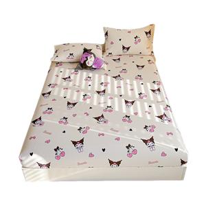 Хлопковая нелиняющая простыня на резинке 100% хлопок Sanrio, Cherry Kuromi