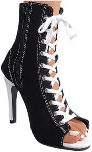 Модные ботильоны на высоком каблуке для женщин, с шнуровкой и молнией, кроссовки на каблуке, босоножки с открытым носком, летние шпильки, ботильоны на шнуровке с молнией Generic, Black