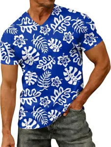 Мужская футболка с гавайским тропическим принтом, V-образный вырез