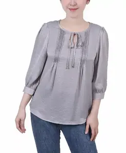 Женская атласная блузка с рукавами до локтя NY Collection, серый