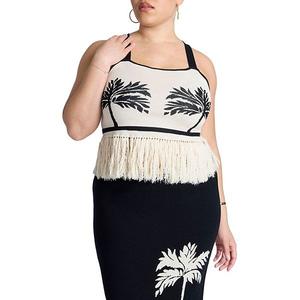 Женский плюс сайз топ с бахромой Eloquii, Black White Trio Palm