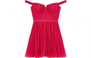 Мини-платье-бюстье плиссе с запахом Self-portrait, красный