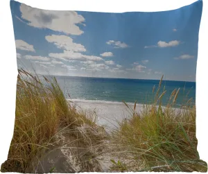 Подушка для улицы - Дюна - Трава - Море - Пляж - 45x45 см - Водонепроницаемая - Подушка для отдыха - Подушка с фотографией - Декоративная подушка MuchoWow