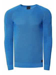 Облегающий свитер тонкой вязки в байкерском стиле с круглым вырезом синего цвета Rusty Neal